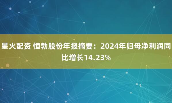 星火配资 恒勃股份年报摘要：2024年归母净利润同比增长14.23%