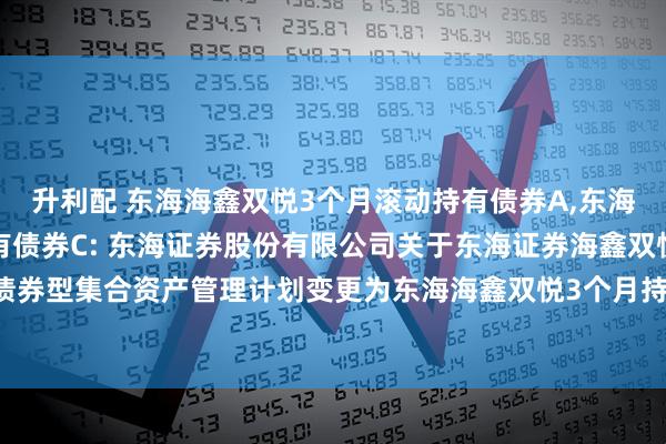 升利配 东海海鑫双悦3个月滚动持有债券A,东海海鑫双悦3个月滚动持有债券C: 东海证券股份有限公司关于东海证券海鑫双悦3个月滚动持有债券型集合资产管理计划变更为东海海鑫双悦3个月持有期债券型证券投资基金相关业务安排的公告